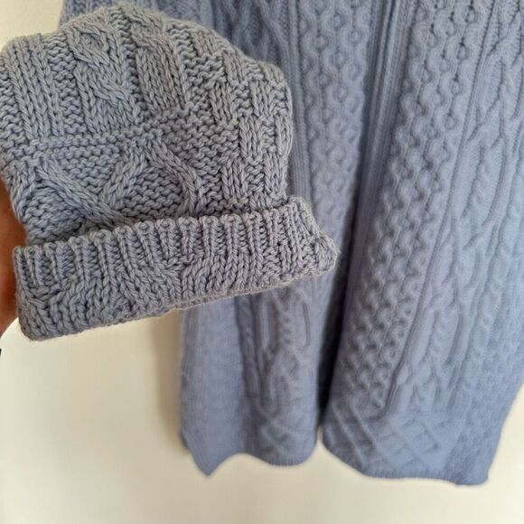 Aran Crafts Blue  Vintage Merino Wool Longer Length Full Zip Hooded Fisherman Kn - Picture 7 of 9